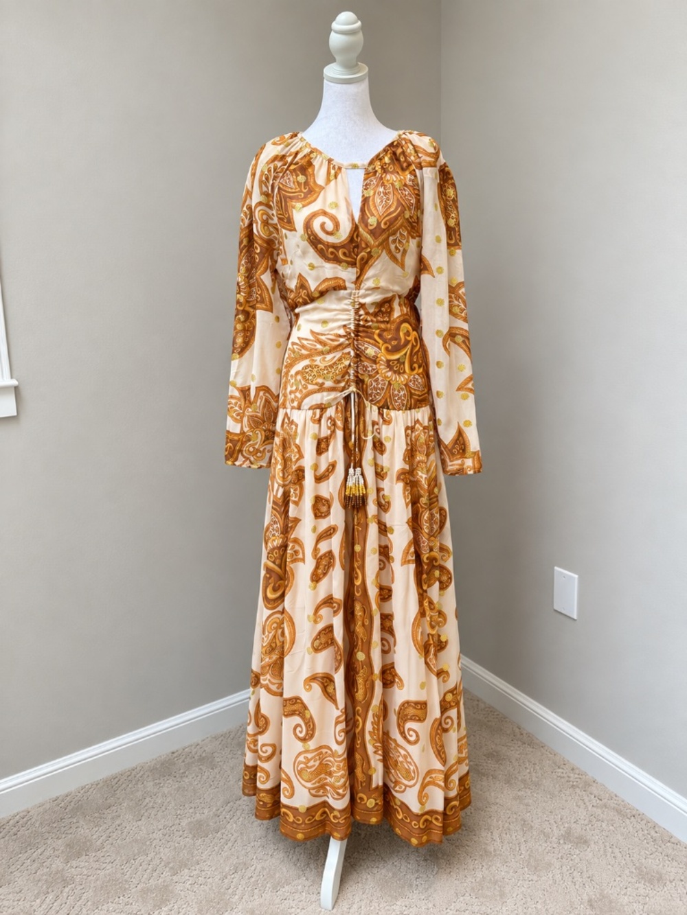 NWT Farm Rio x Anthropologie Jacquard Metallic Gold Maxi Dress M - Picture 4 of 13